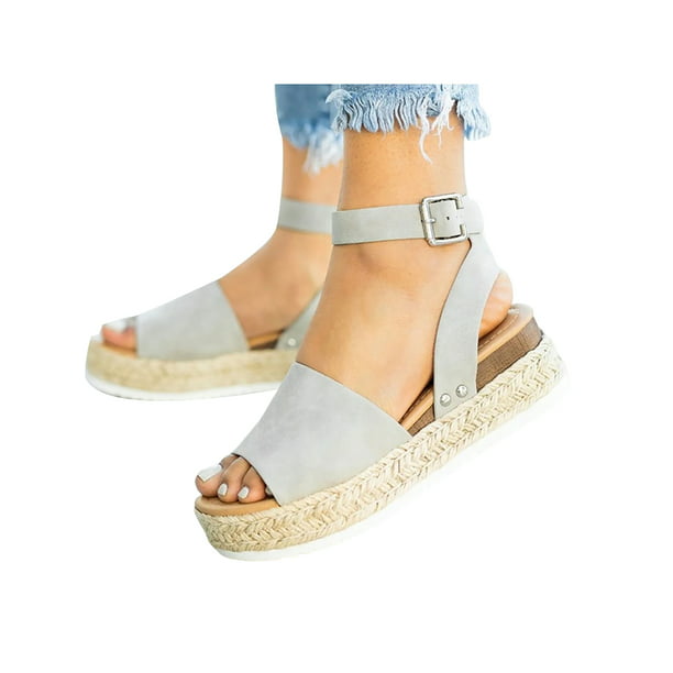 Details about  / Women Ankle Strap Close Toe Slip On Flat Espadrilles Sandals Summer Casual Shoes